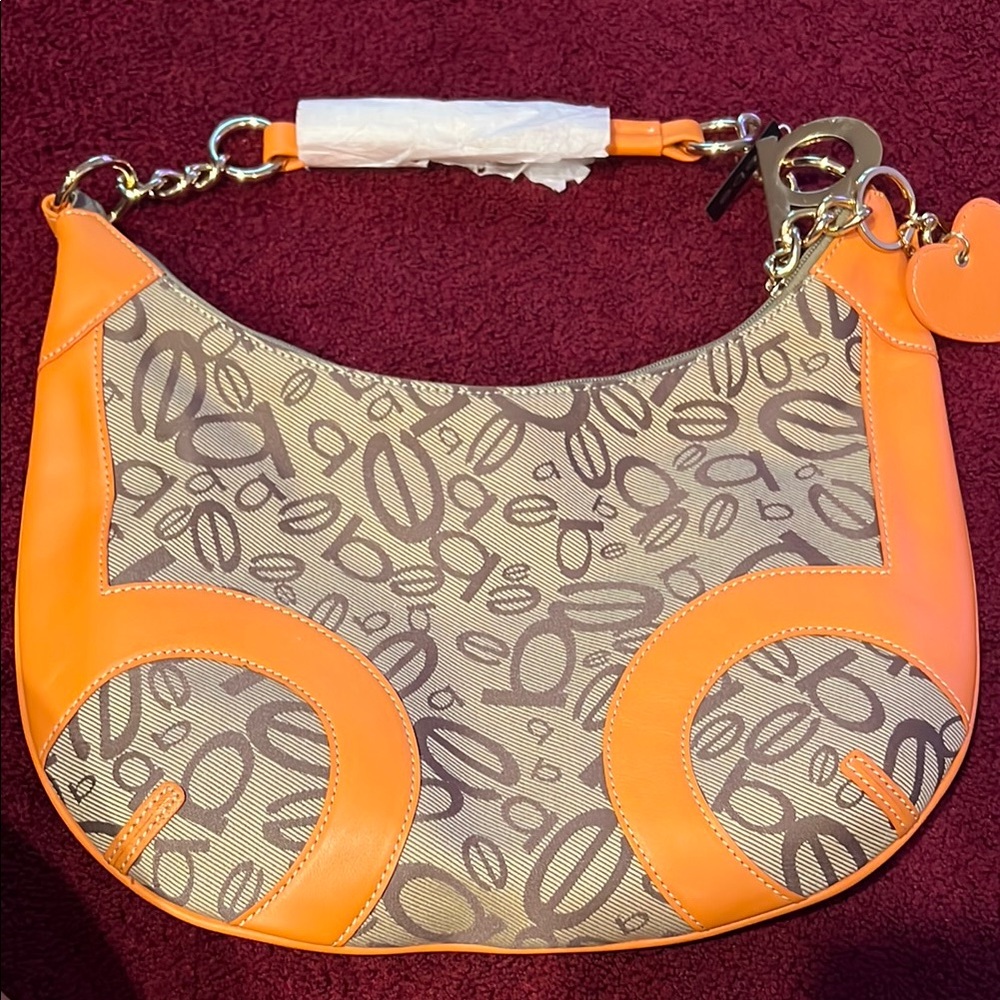 Orange and Brown Shoulder Bag with Chain Detail